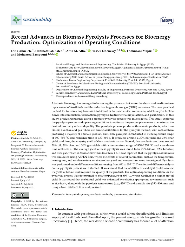 Recent Advances in Biomass Pyrolysis Processes For Bioenergy | PDF ...