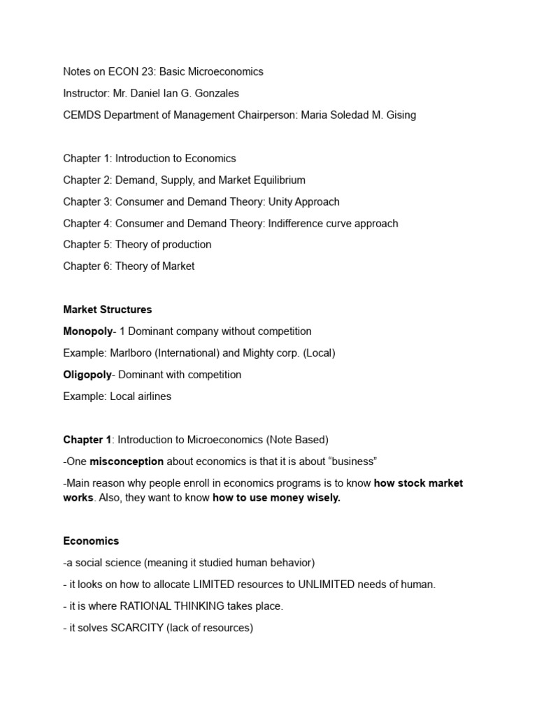 Notes-on-ECON-23 | PDF | Economics | Microeconomics