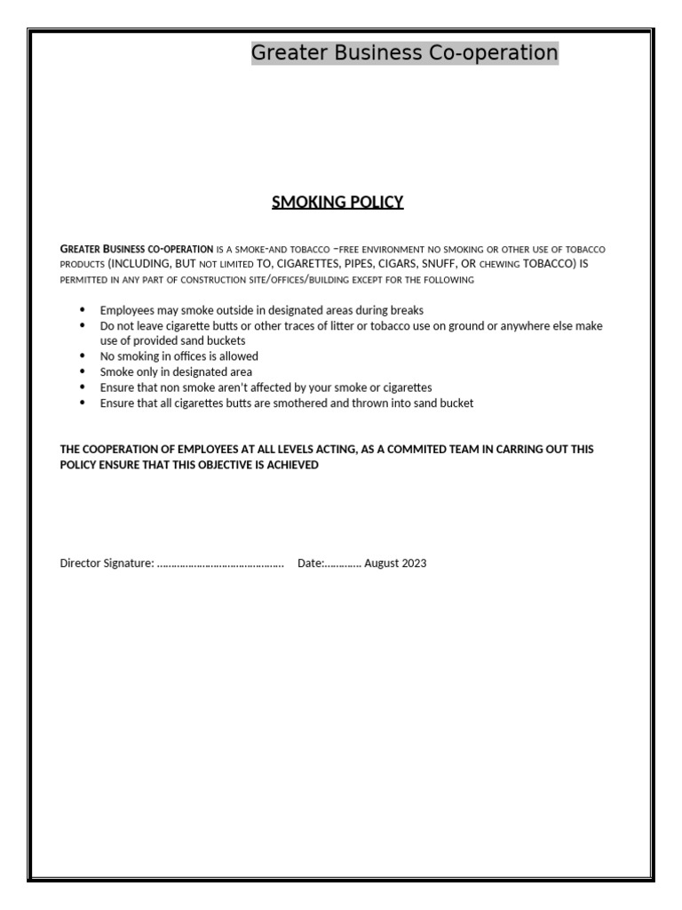 Workplace Smoking Policy Template