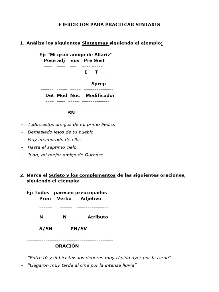 Ejercicios de Sintaxis y Análisis | PDF | Mecánica del lenguaje ...