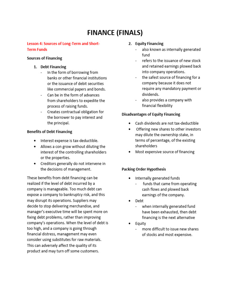 Financing Sources: Debt vs. Equity | PDF | Present Value | Loans