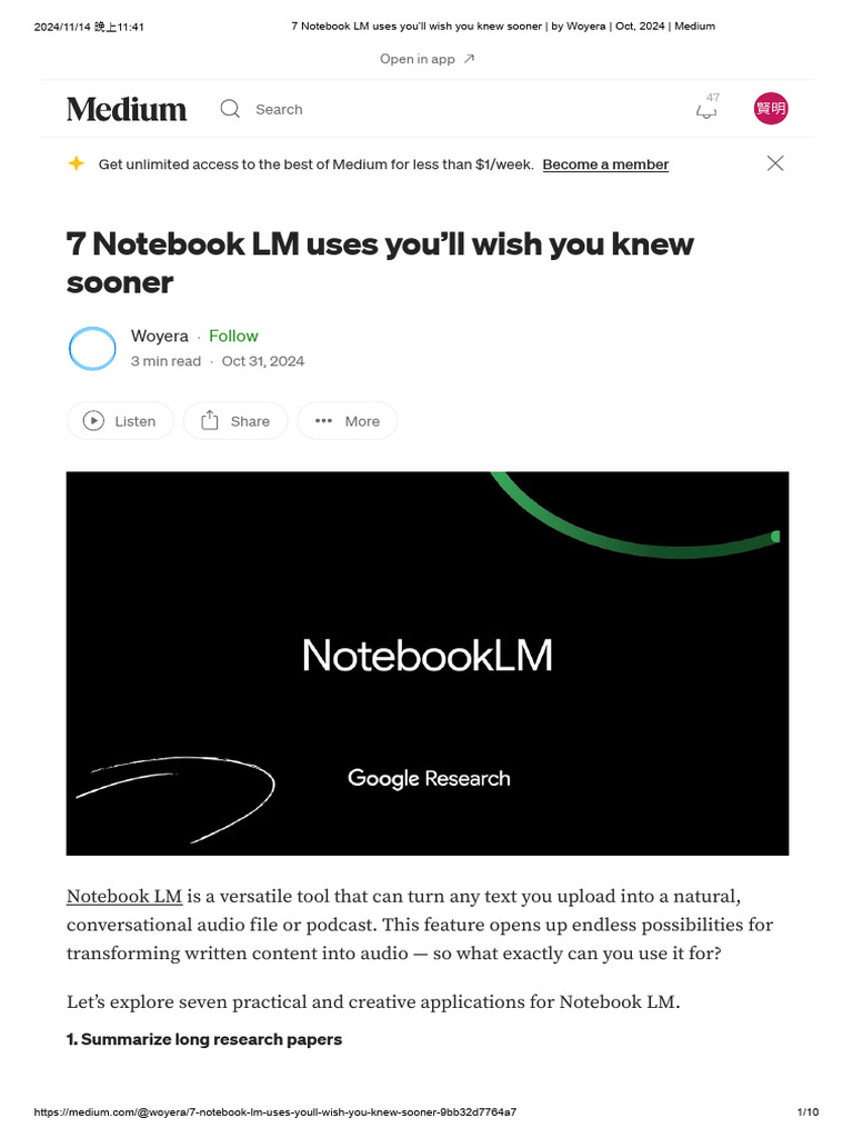 7 Notebook LM uses you’ll wish you knew sooner _ by Woyera _ Oct, 2024
