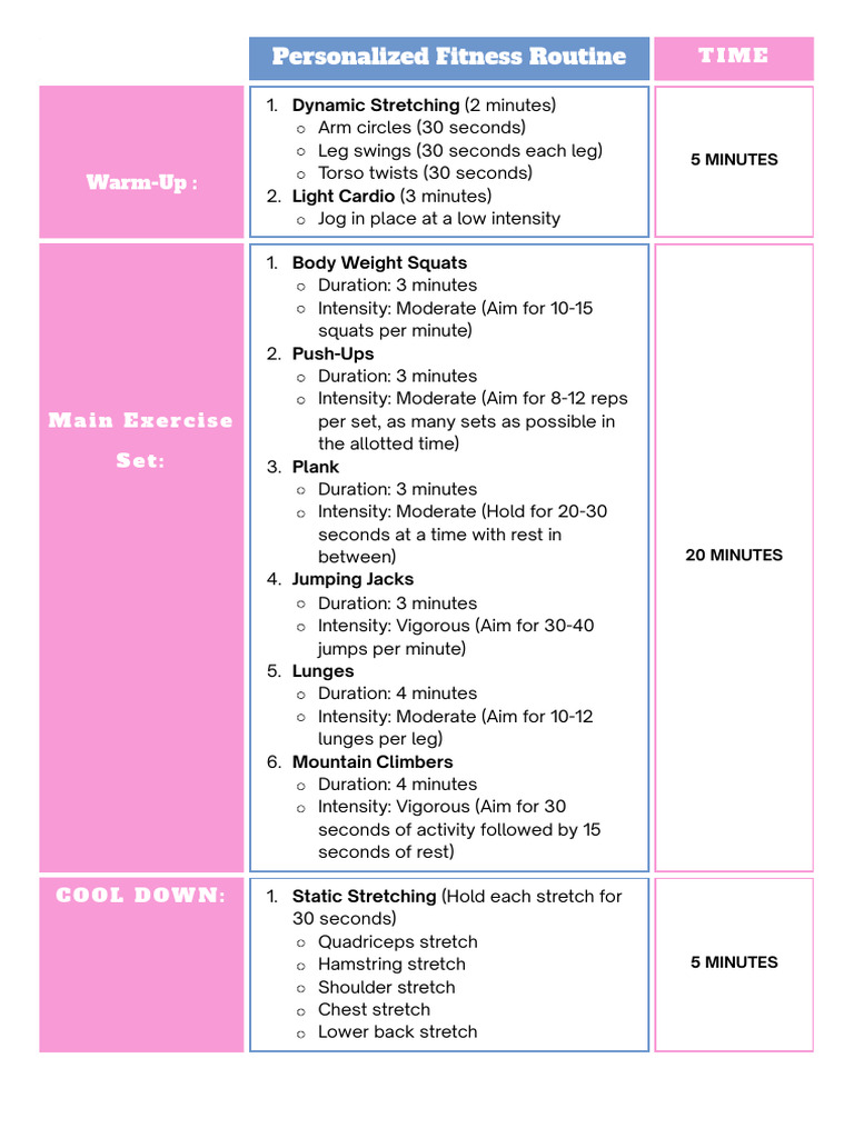 Workout Planner Doc in Blue Pink White Style | PDF