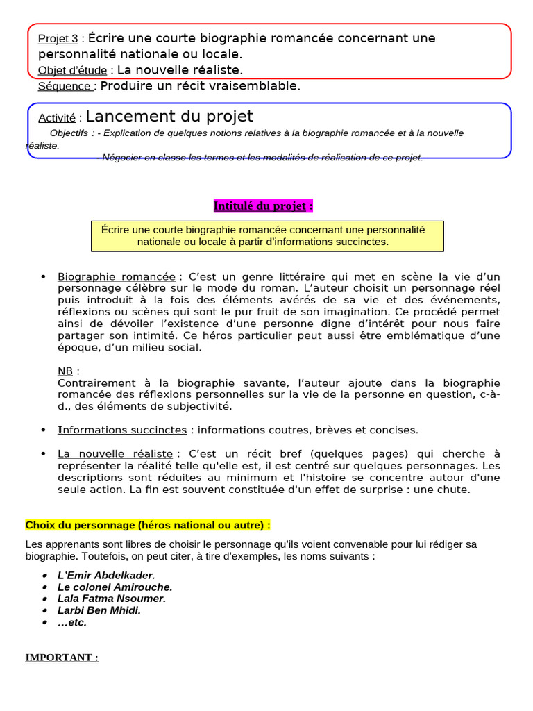 1° AS - Proj.3. La Nouvelle Réaliste - 2024 | PDF | Récit | Romans