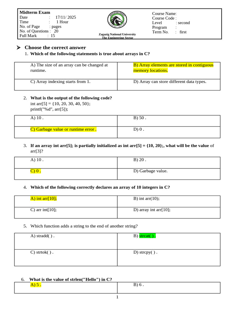 C Programming Arrays and Structures Exam | PDF | Pointer (Computer ...