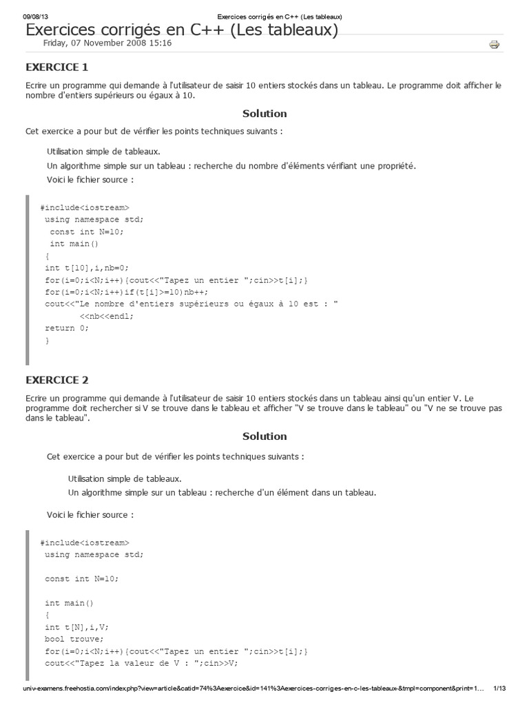 Exercices C++ : Manipulation de tableaux | PDF | C ++ | Architecture d ...