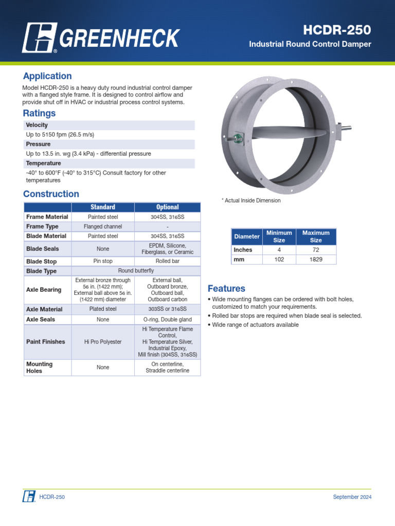 HCDR-250 Industrial Control Damper | PDF | Bearing (Mechanical) | Screw