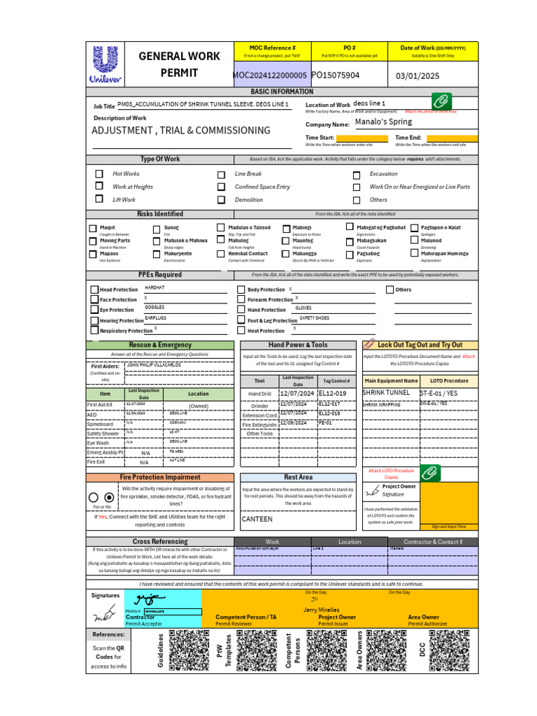 General Work Permit Template | PDF | Personal Protective Equipment | Wound
