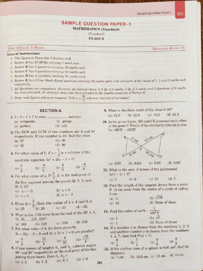 Class X Mathematics Sample Paper | PDF | Geometry | Mathematical Objects