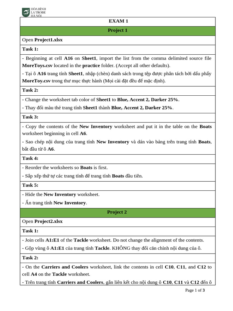 Excel Exam1 2016 | PDF