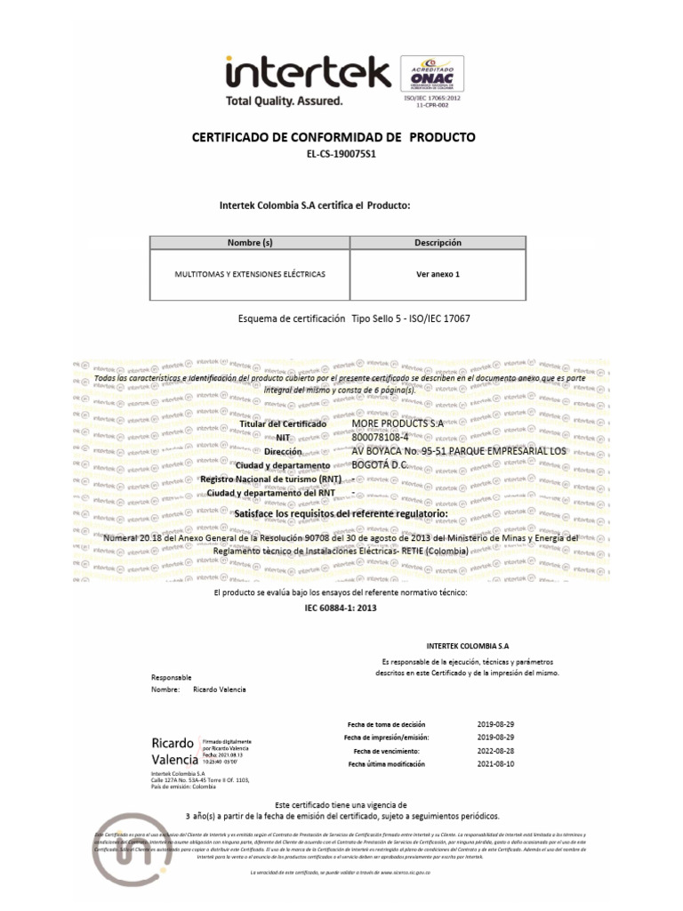Certificado ISO/IEC 17067 Intertek Colombia | PDF | Colombia