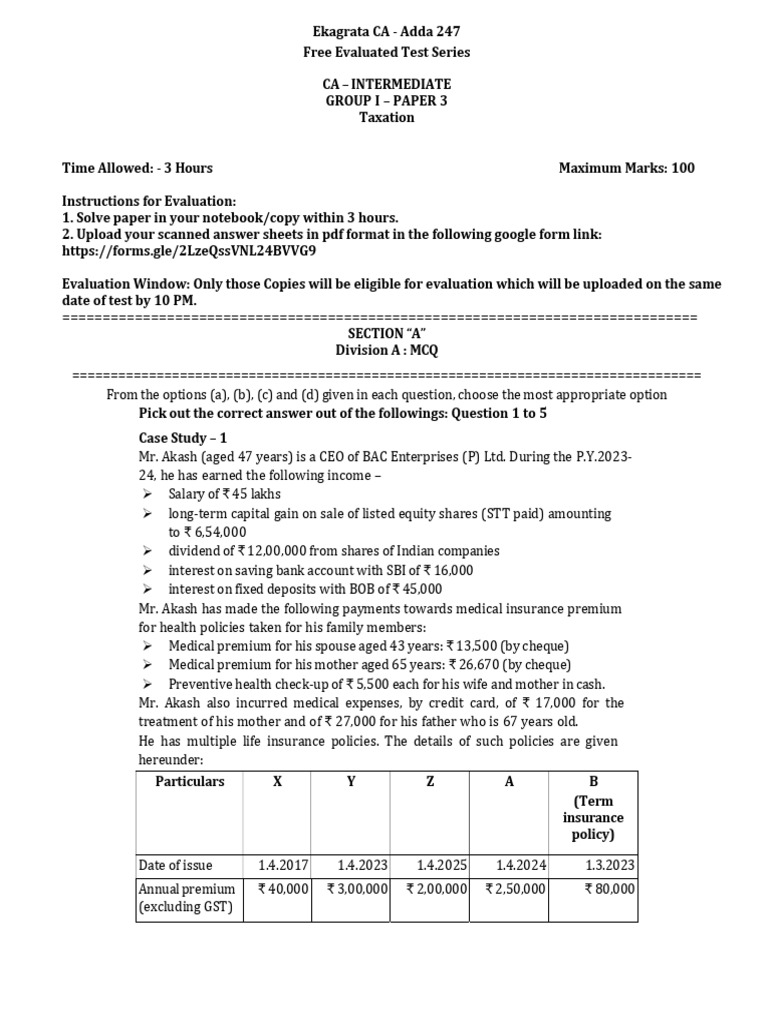 Free CA Intermediate Taxation Test Series | PDF | Value Added Tax | Taxes