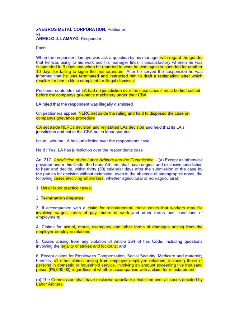 Labor Jurisdiction in Dismissal Cases | PDF | Employment | Arbitration