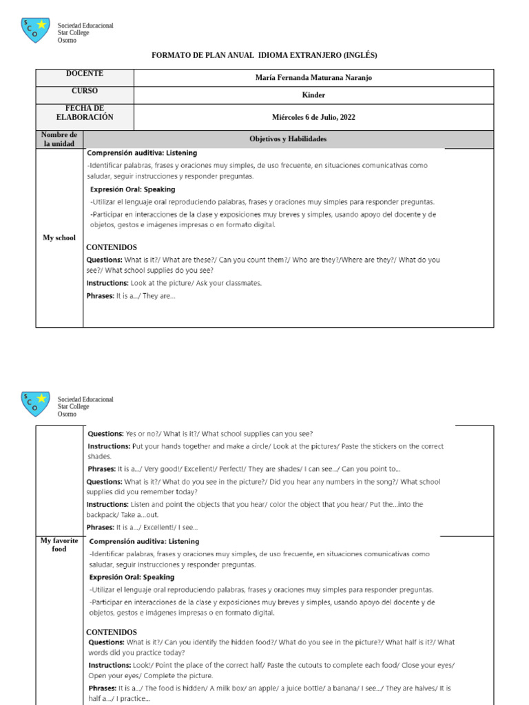 Plan Segundo Semestre Inglés | PDF | Aprendizaje | Comunicación humana
