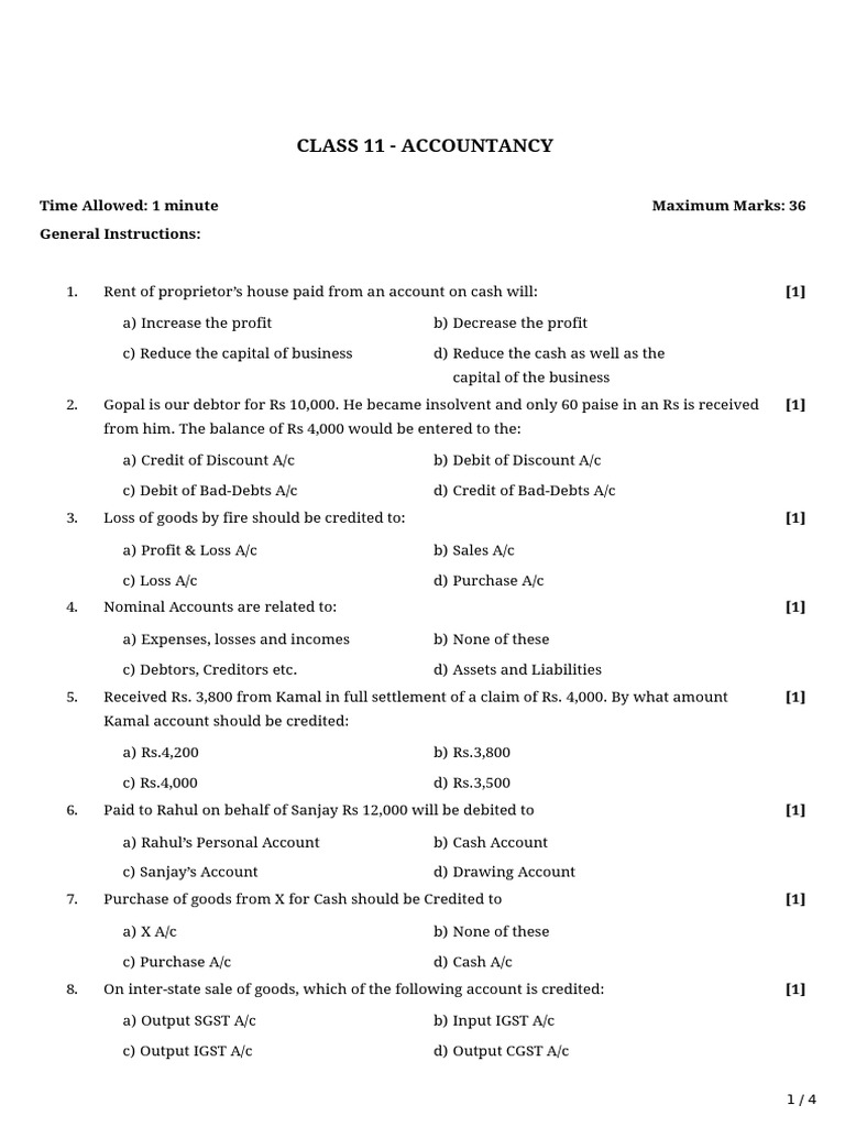 Class 11 Accountancy Journal MCQs | PDF | Debits And Credits | Business