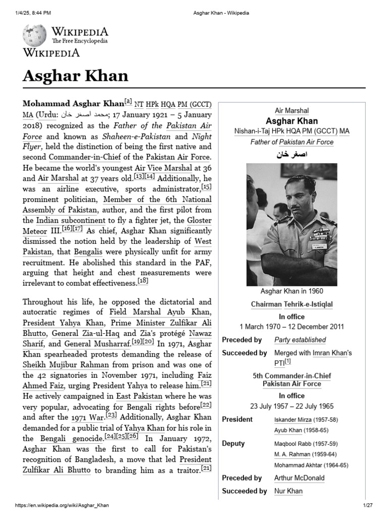 Asghar Khan: Father of PAF | PDF | Muhammad Zia Ul Haq | Government Of ...