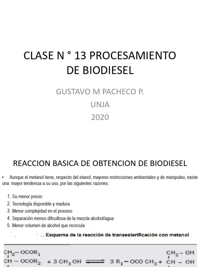 Clases N ° 13 Procesamiento de Biodiesel | PDF | Biodiésel | Química