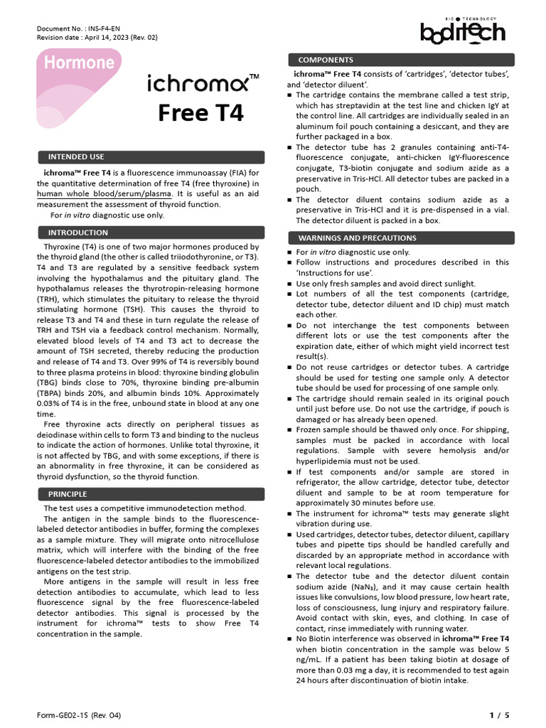 INS F4 EN Ichroma™ Free T4 Rev.02 - 230414 | PDF | Medical Specialties ...
