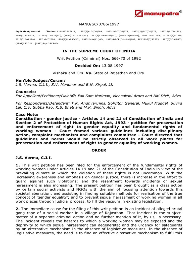Gender Equality Guidelines in India | PDF | Sexual Harassment | Treaty