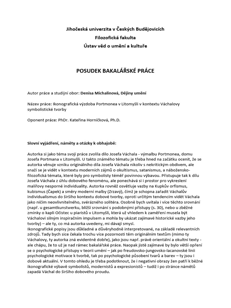 Posudek Oponent BP +michalinová LS+2020 | PDF