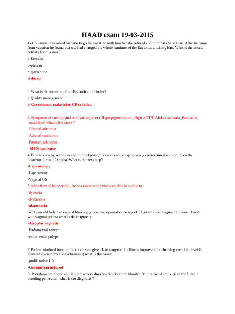 HAAD Exam Questions and Answers | PDF | Pregnancy | Childbirth