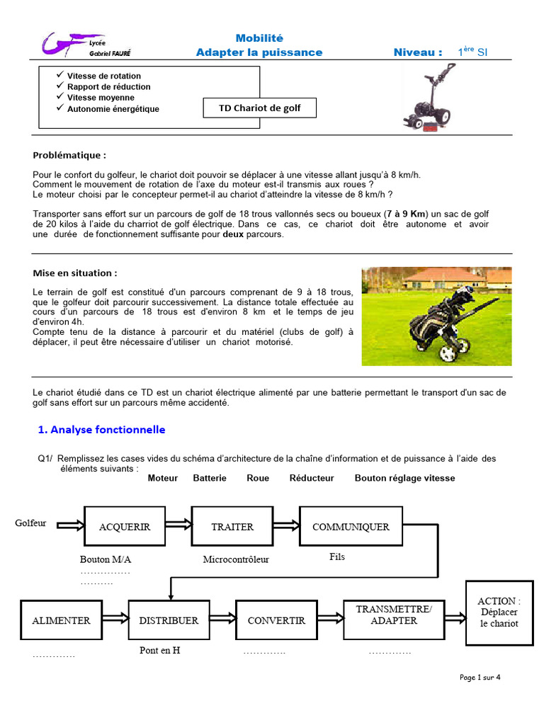 TD1 Chariot de Golf | PDF | Capteur