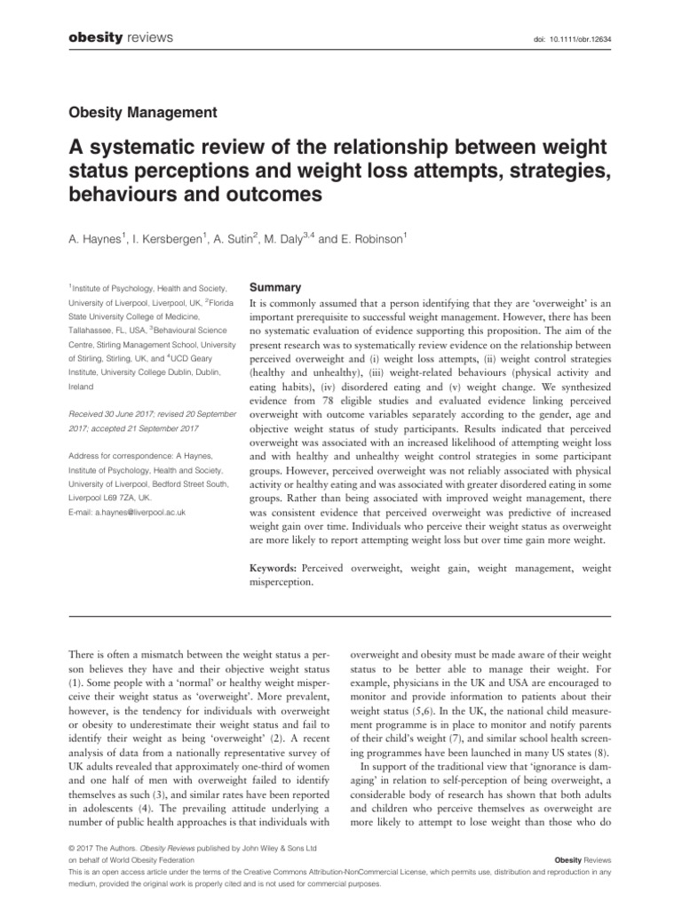 A Systematic Review of the Relationship Between Weight Status ...