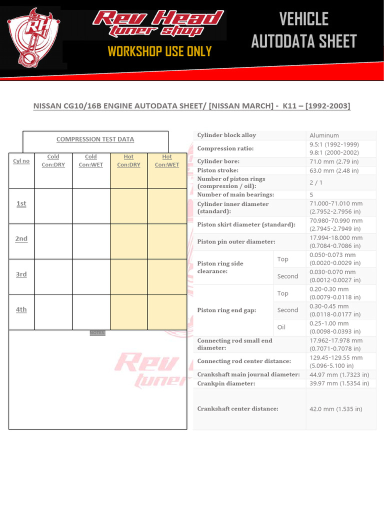 Nissan March CG10/16B Workshop Data | PDF | Piston | Engine Technology