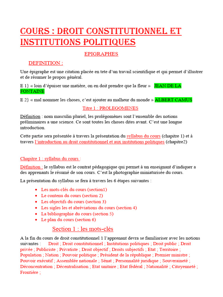 Définition du Président en Droit Constitutionnel | PDF | Loi ...
