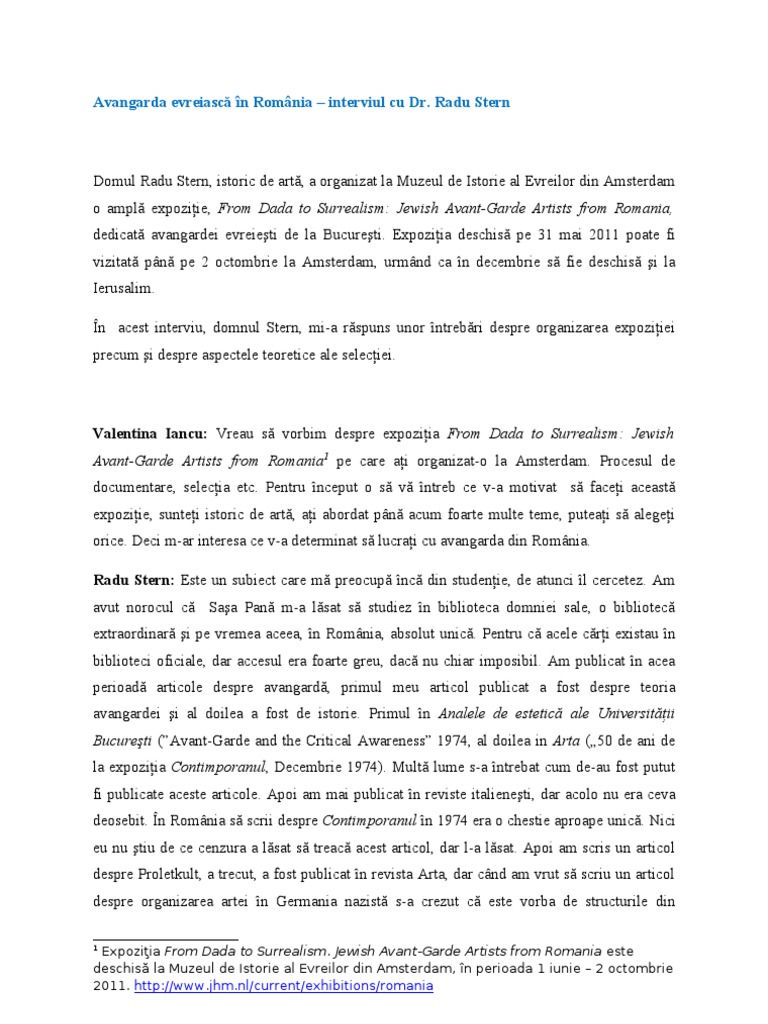 Interviu Radu Stern (From Dada To Surrealism) | PDF