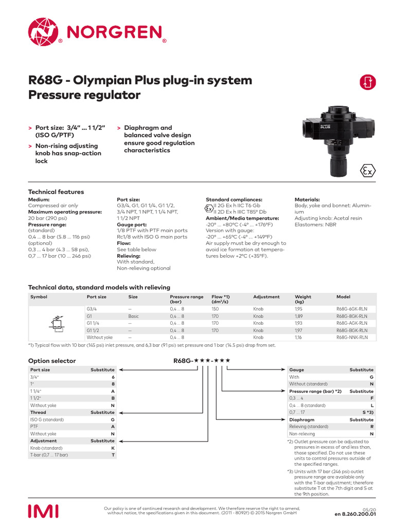 R68G Pressure Regulator Specifications | PDF | Valve | Mechanical ...