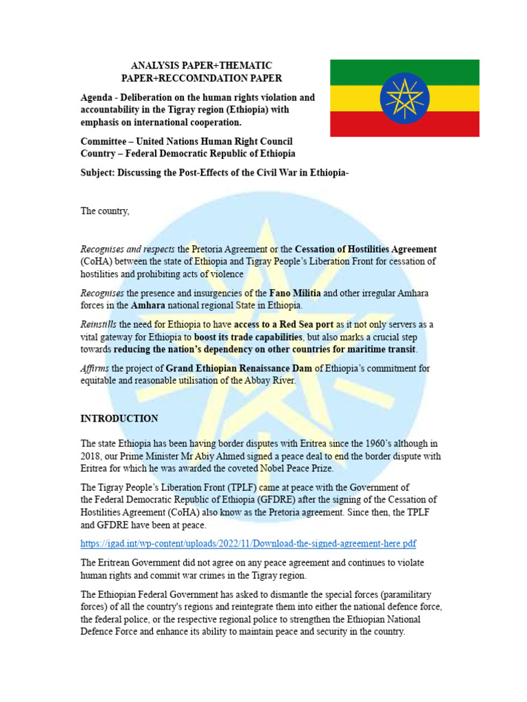 Analysis Paper+Thematic Paper+Reccomendation Paper Ethiopia MUN | PDF ...