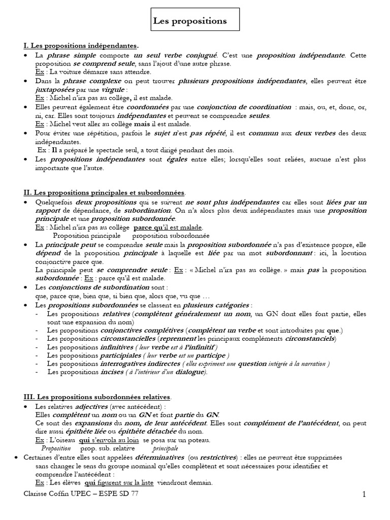 Propositions indépendantes et subordonnées | PDF | Clause | Pronom