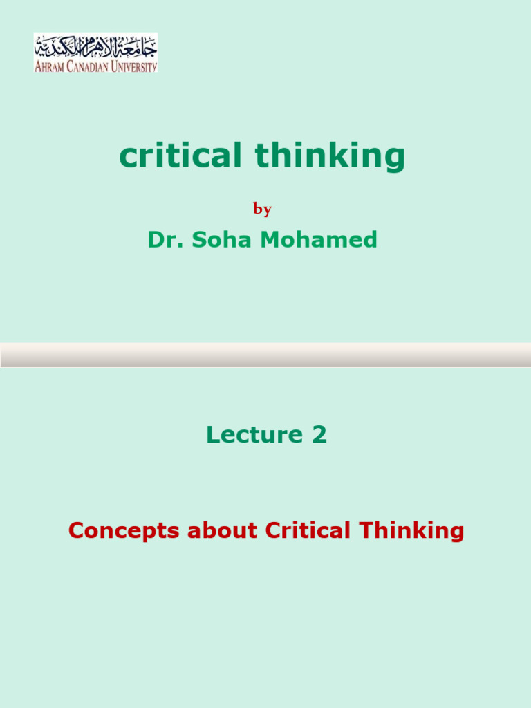 Lecture 2 (Concepts About Critical Thinking) | PDF | Critical Thinking ...