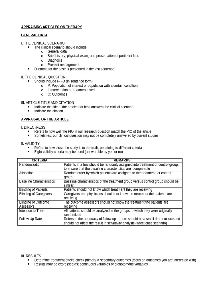 Critical Appraisal of Articles On Therapy | PDF | Treatment And Control ...