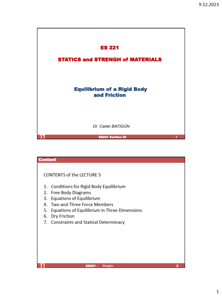 Rigid Body Equilibrium and Friction | PDF | Friction | Force