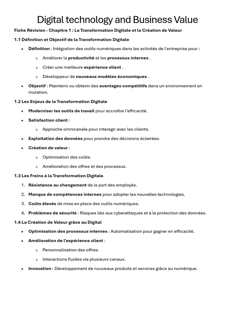 Transformation Digitale et Valeur Ajoutée | PDF | Modèle d'entreprise ...
