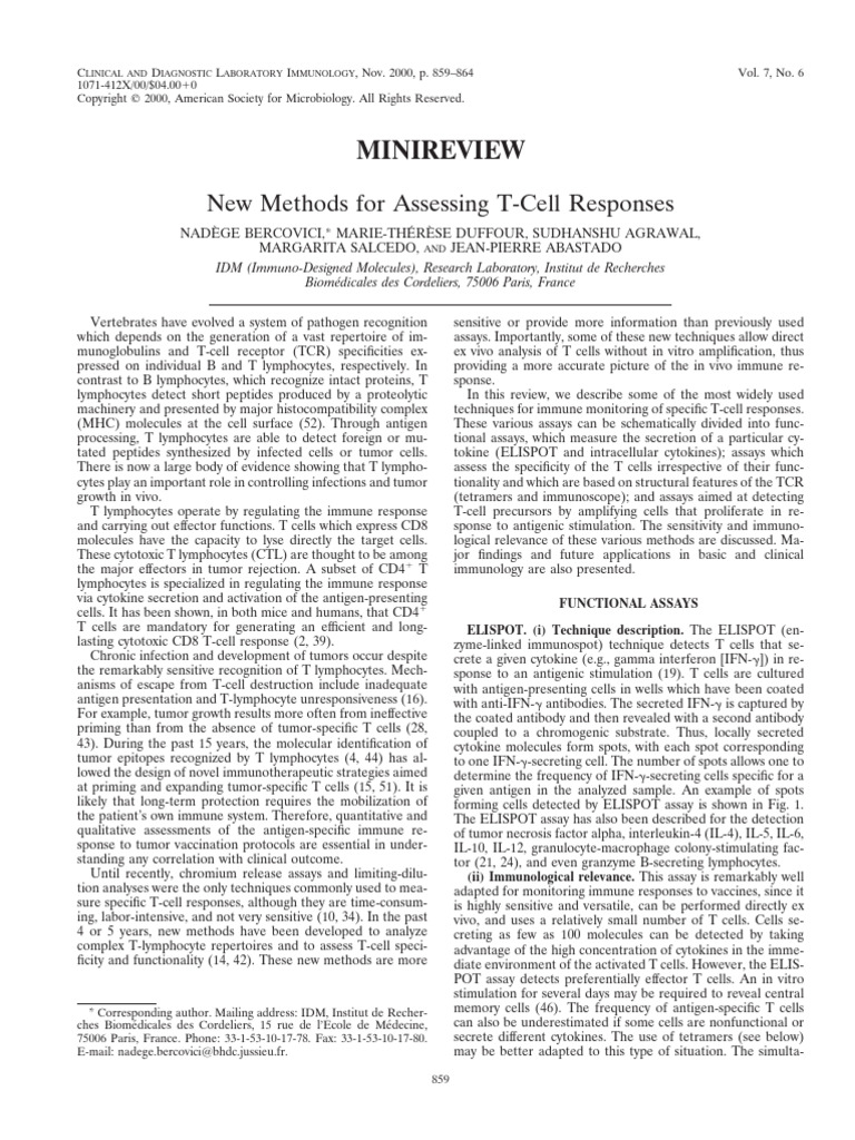Methods For Assessing T-Cell Responses | PDF | T Cell | Immune System