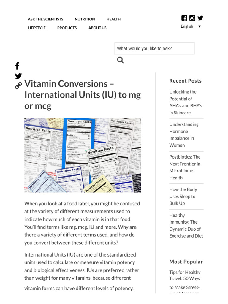 Vitamin Conversions - International Units (IU) To MG or MCG - Ask The ...