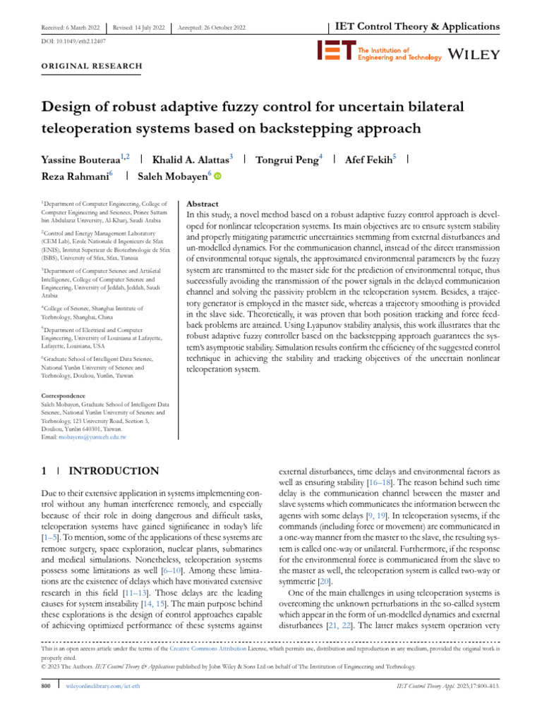 Robust Adaptive Fuzzy Control for Teleoperation | PDF | Stability ...