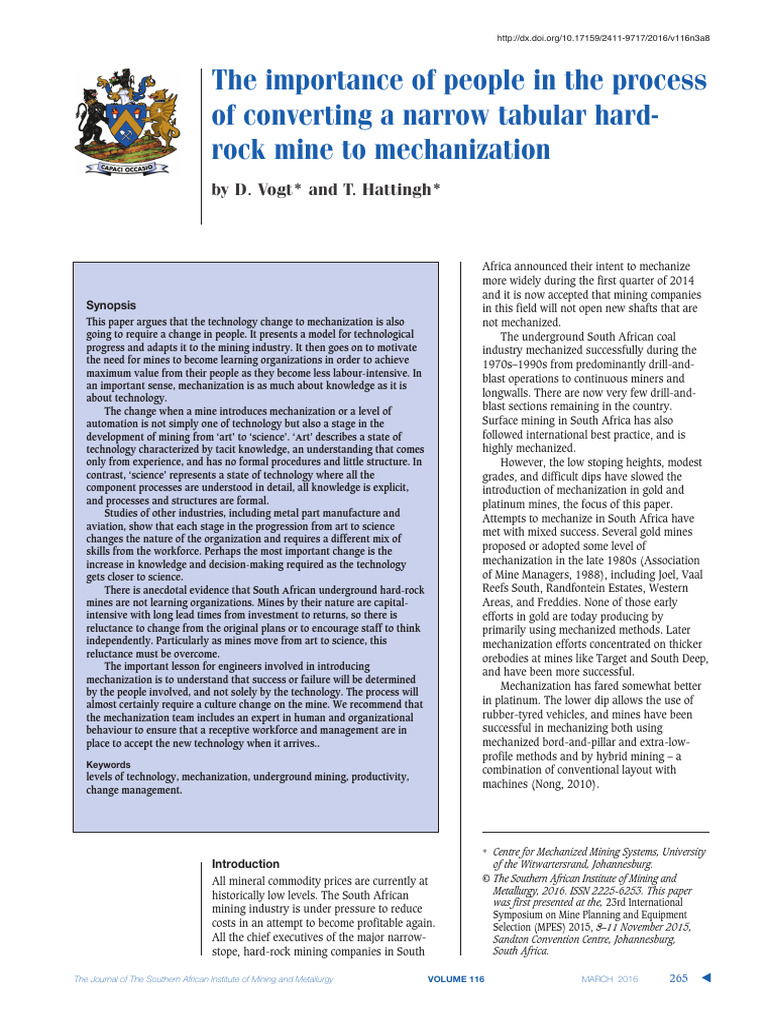 Mechanization in South African Mining | PDF | Mining | Automation