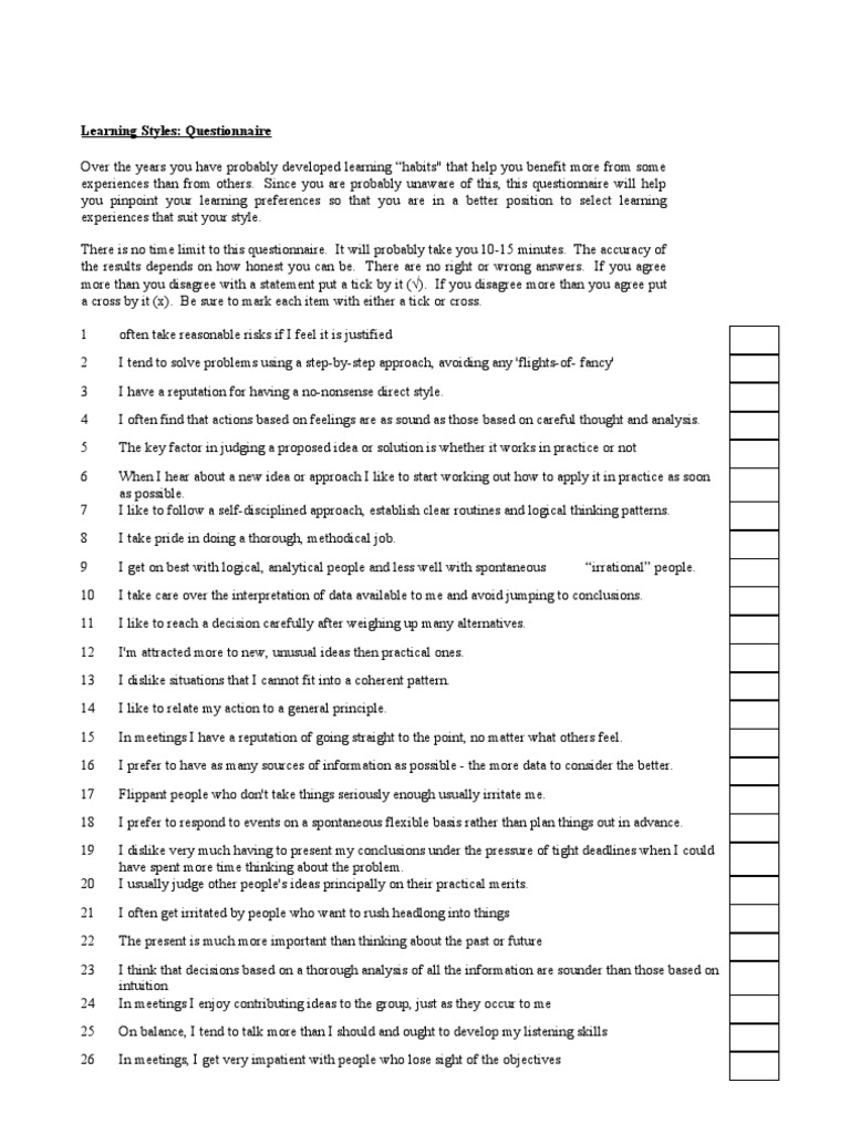 student critical thinking questionnaire