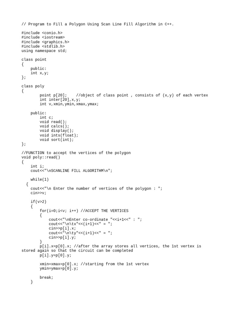 Scan Line Fill Algorithm in C++ | PDF | Vertex (Geometry) | Computer ...