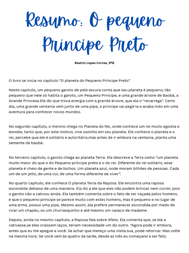 Resumo do Pequeno Príncipe Preto | PDF | Planetas