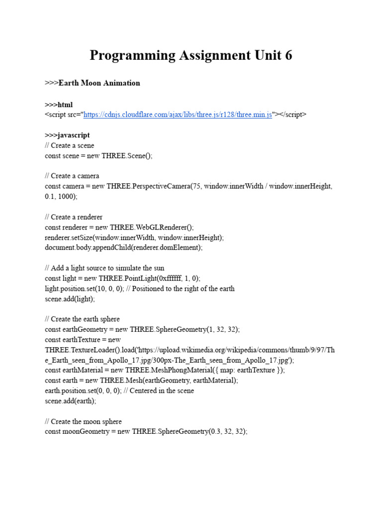 Programming Assignment Unit 6 | PDF | Rendering (Computer Graphics) | Moon