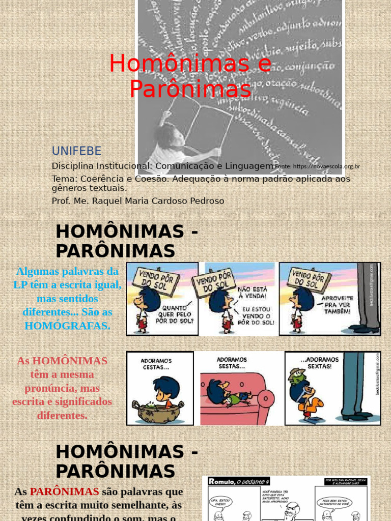 Homônimas e Parônimas: Definições e Exemplos | PDF | Palavra | Linguística