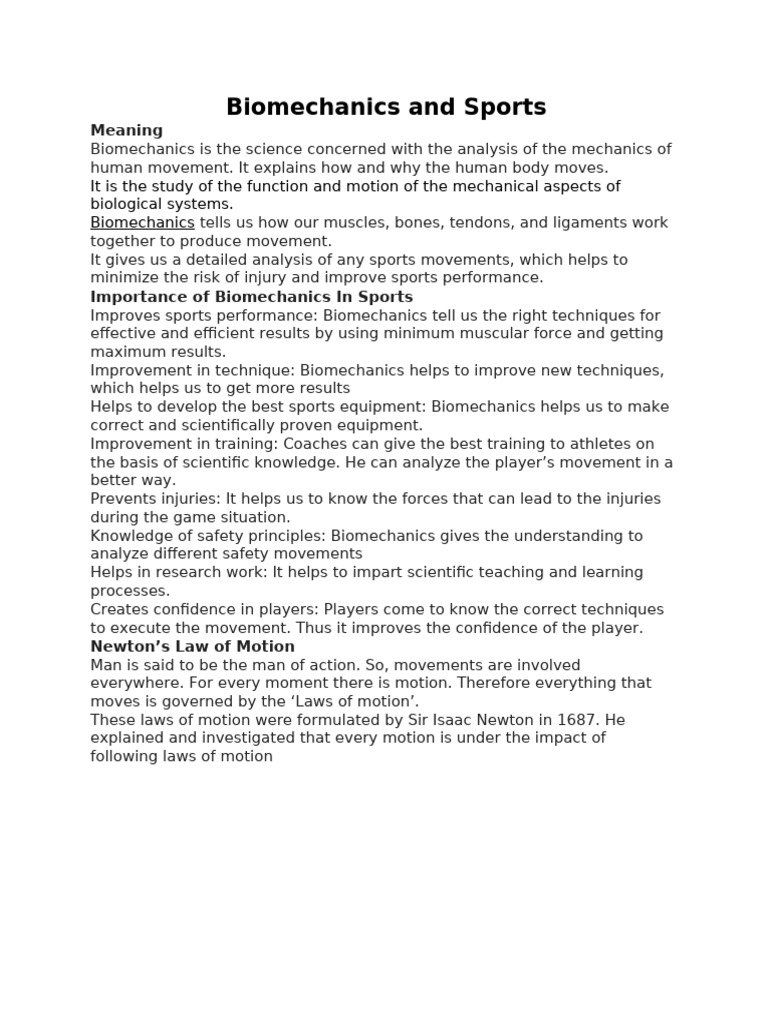 Biomechanics and Sports 2023 | PDF | Anatomical Terms Of Motion | Force