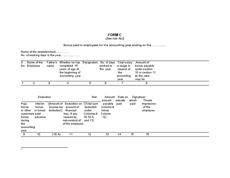 Form C: Bonus Paid To Employees For The Accounting Year Ending On The | PDF