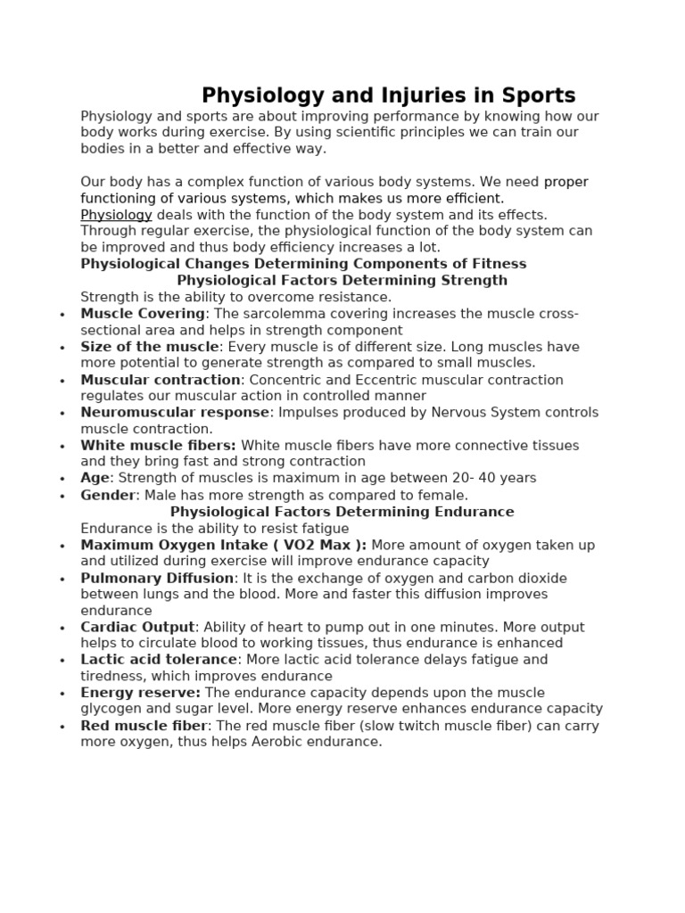 Sports Physiology and Injury Insights | PDF | Skeletal Muscle ...