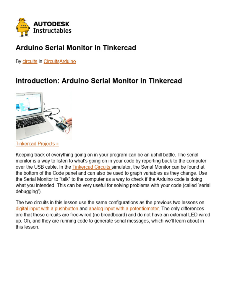 Using Arduino Serial Monitor in Tinkercad | PDF | Arduino | Computing